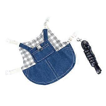 Rabbit Harness and Leash Set with Denim Plaid, Adjustable Comfort for Small Pets Outdoor Walking