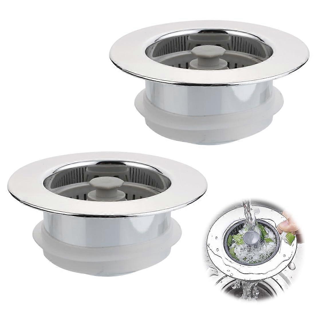 Stainless Steel Kitchen Sink Strainer Plug, AntiClogging Filter, Universal Drain Fit, 2 Pack