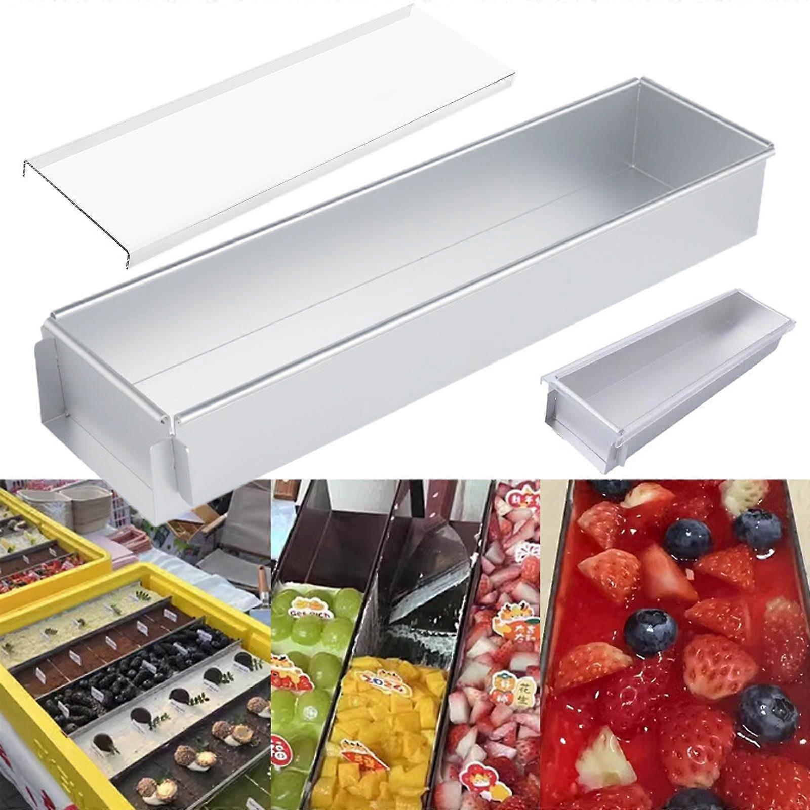 Long Rectangle Tiramisu Cake Pan Aluminum Nonstick Removable Frame with Acrylic Lid