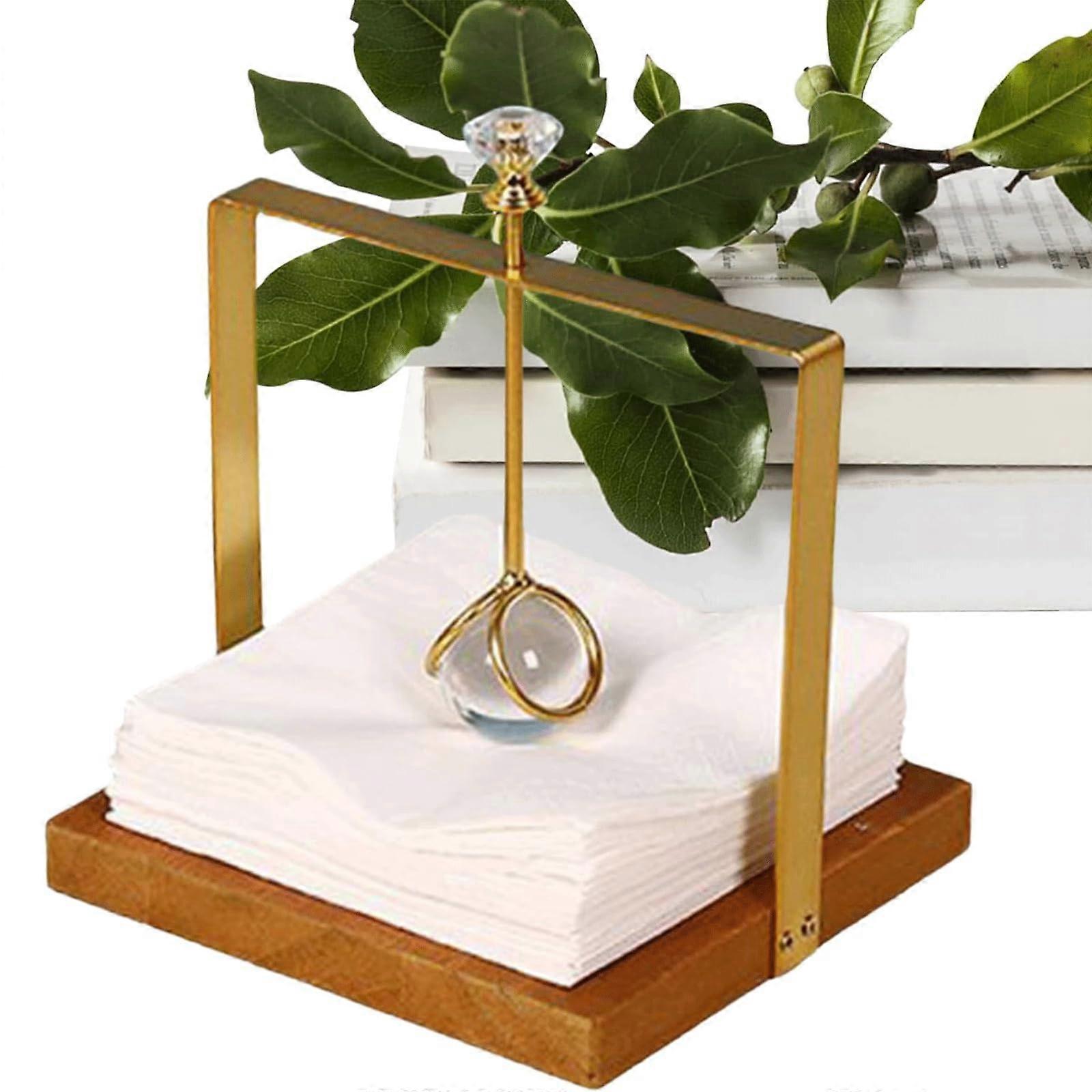 Wooden Napkin Holder with TipResistant Vertical Design, Rustic Solid Wood for Kitchen and Dining Table (Gold)