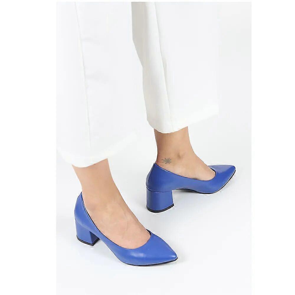 Blue Block Heel Pumps for Women RA-162