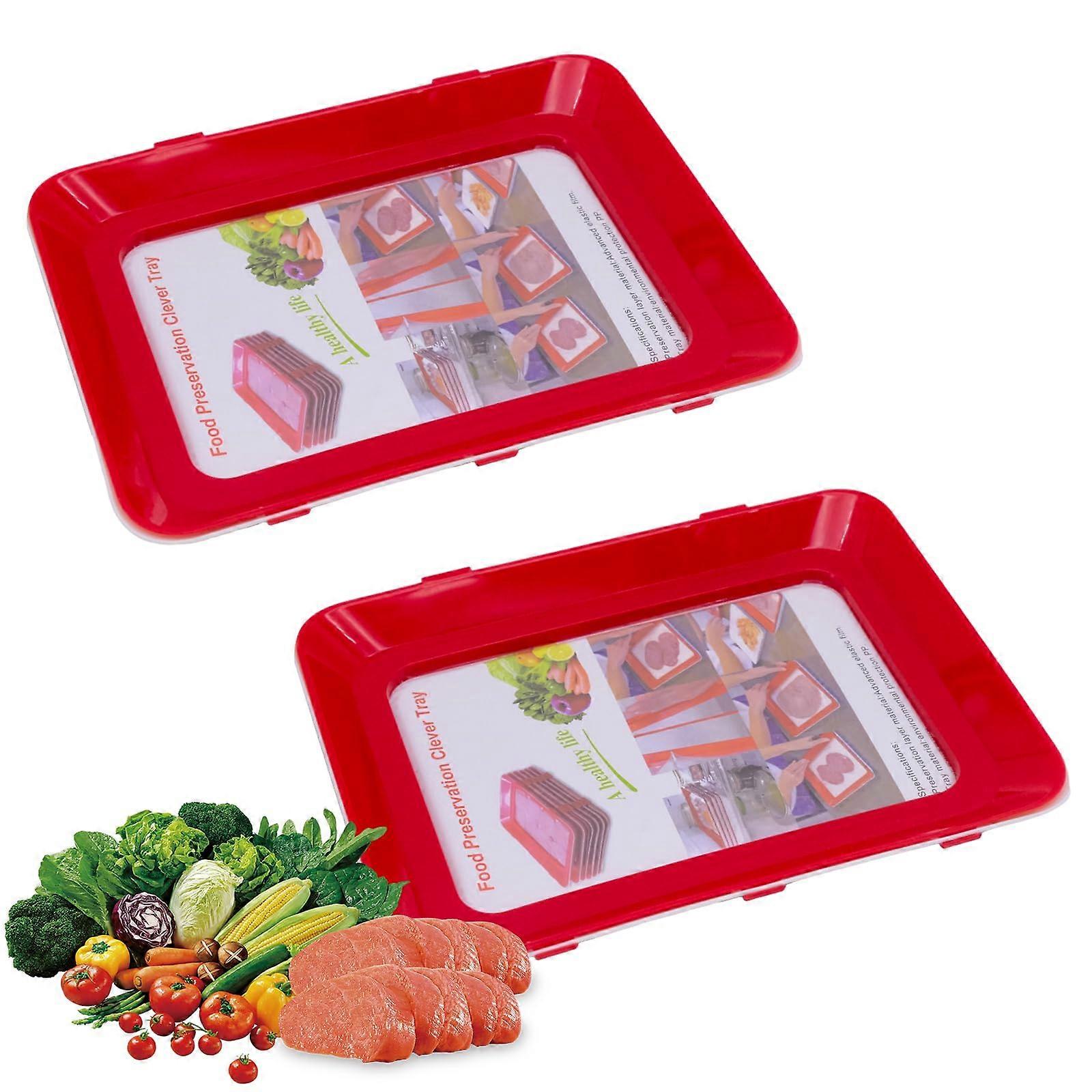 2 PCS Reusable Stackable Food Preservation Trays with Secure Buckle Seal for LongLasting Freshness