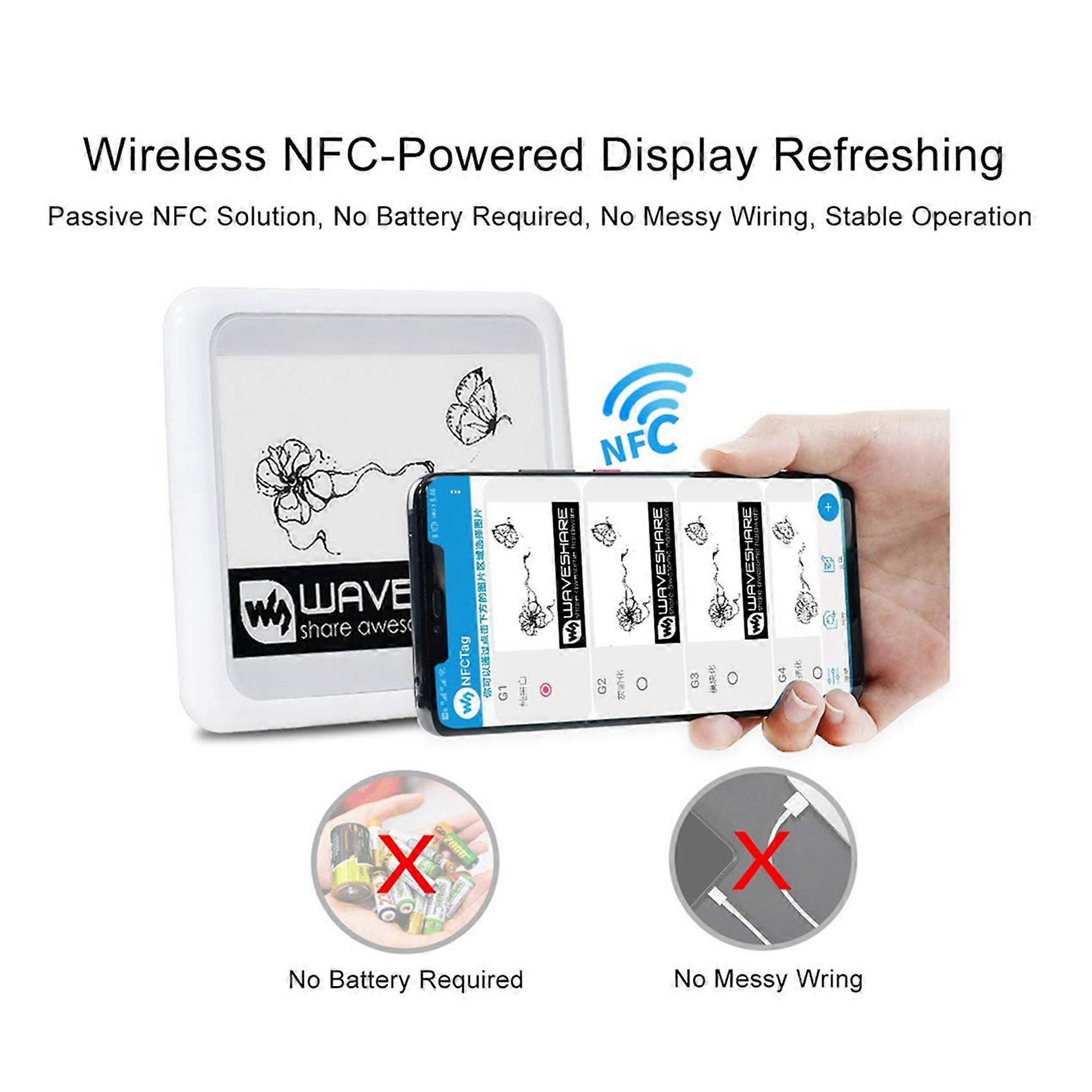 3X Waveshare 4.2 Inch Wireless NFC-Powered EPaper Eink E Paper E-Ink Display Screen Module for Android APP, No Battery