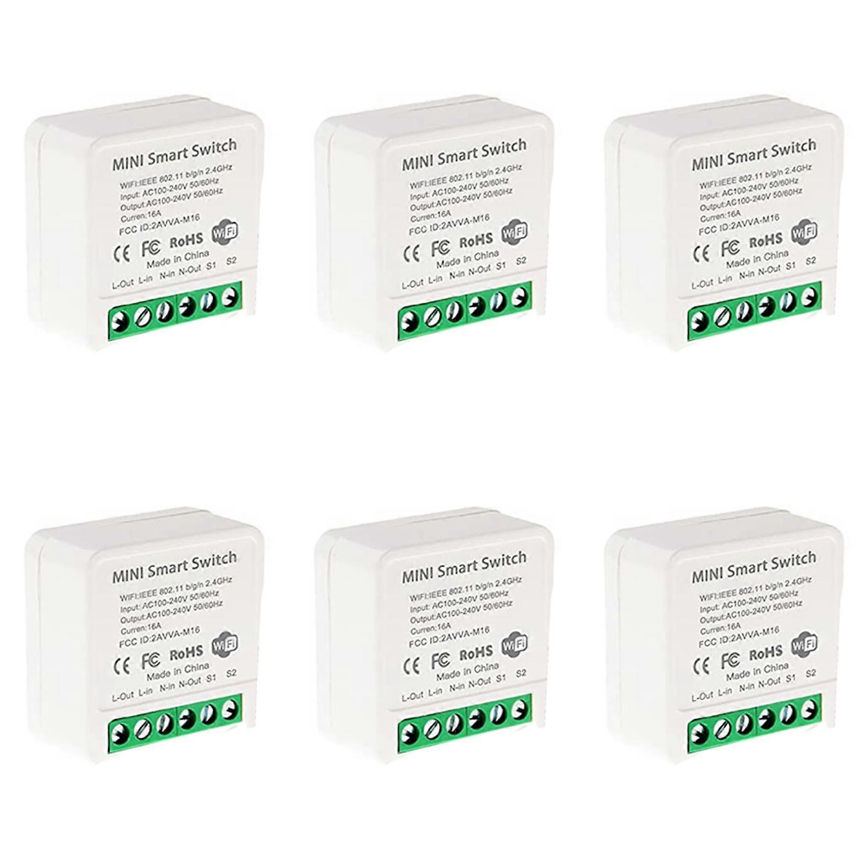 6X Mini Smart WiFi Relay Switch, DIY Timer Light Switch Module Smart Life/Tuya Application, Wireless Remote Control
