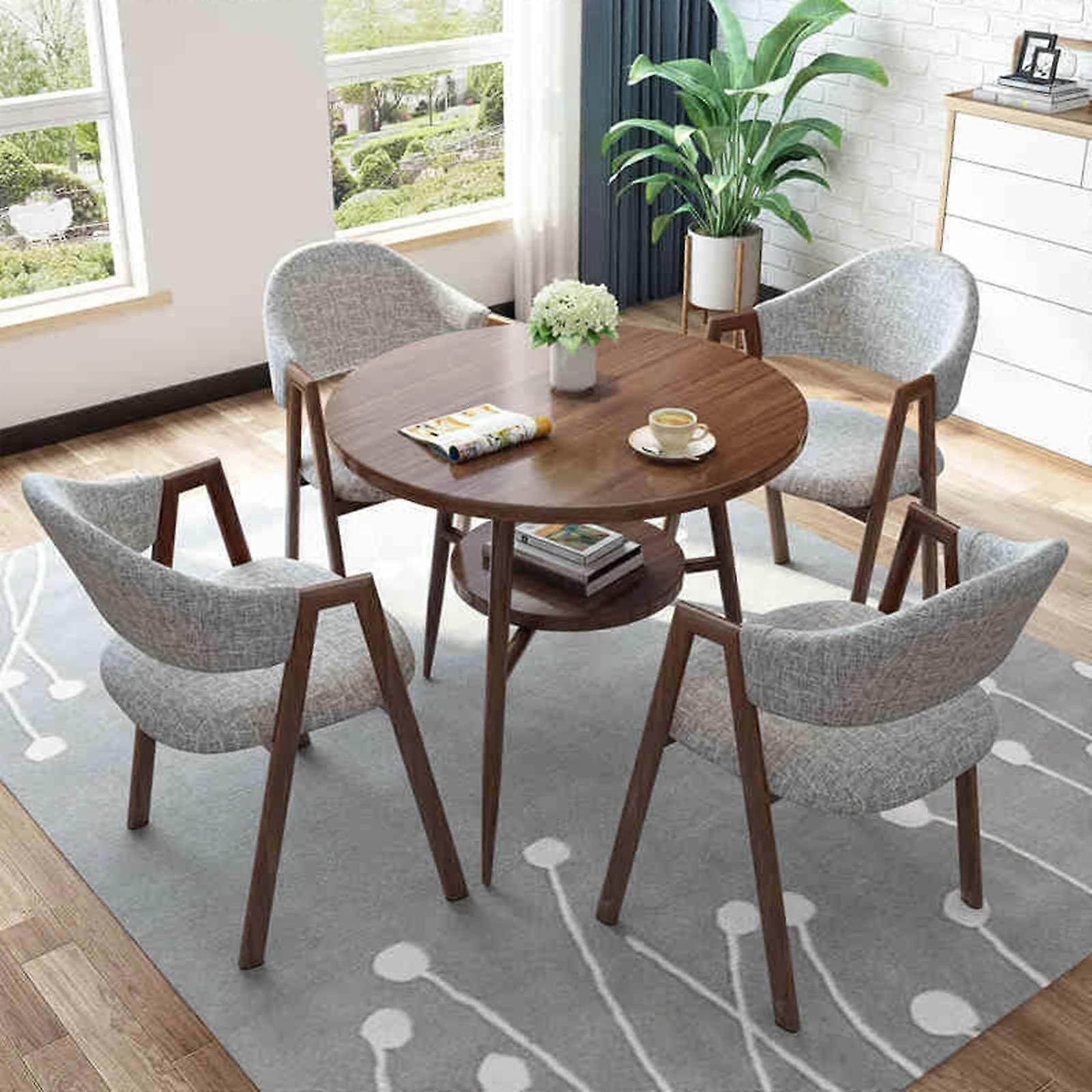 Round Conference Table Set for 4, Grey Office Table and Chairs, SpaceSaving Meeting Solution