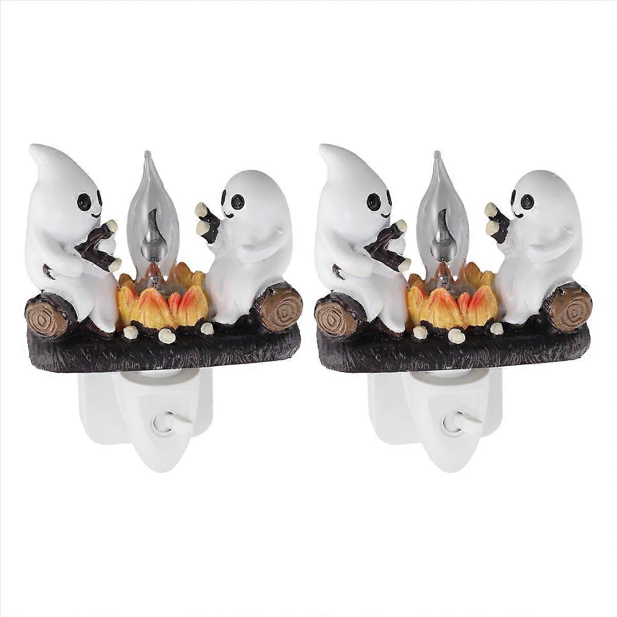 Ghost Campfire Flickering Nightlight Night Light Plug Wall Spooky Fire Night Light Halloween Ghost C