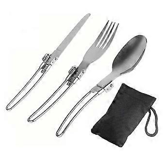 3 pcs en acier inoxydable cuillère pliante fourchette cutter ensemble poignée pliable couverts antirouille pour le camping