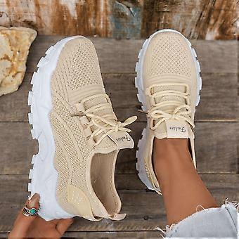 Scarpe da donna traspiranti in mesh con trama a rete, punta tonda, suola morbida, sneakers traspiranti color kaki, taglia 36