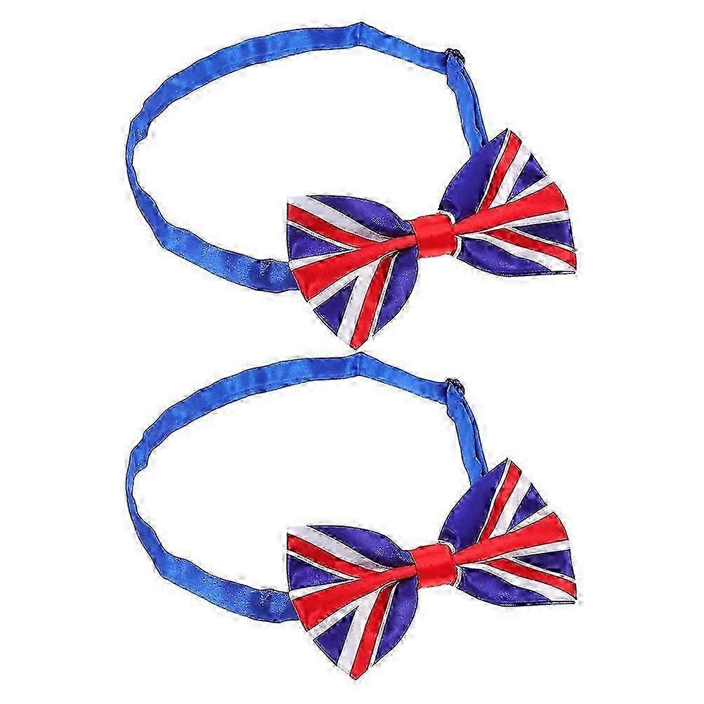 Flag Pattern Polyester Bow Ties, 2 Pack For Men, Suit, Party, Stage Performance