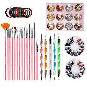 Nail Pen Stamp Nail Art Tool met nagellakborstels, Nail Dotting Tool, Nail Foil, Manicure Tape, Strass steentjes voor nagels