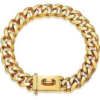 Metal Chain Collar with Design Secure Buckle for Dogs, 18K Miami Cuban Link Chain 15MM Strong Heavy Duty Chew Proof Walking Collar 22inch