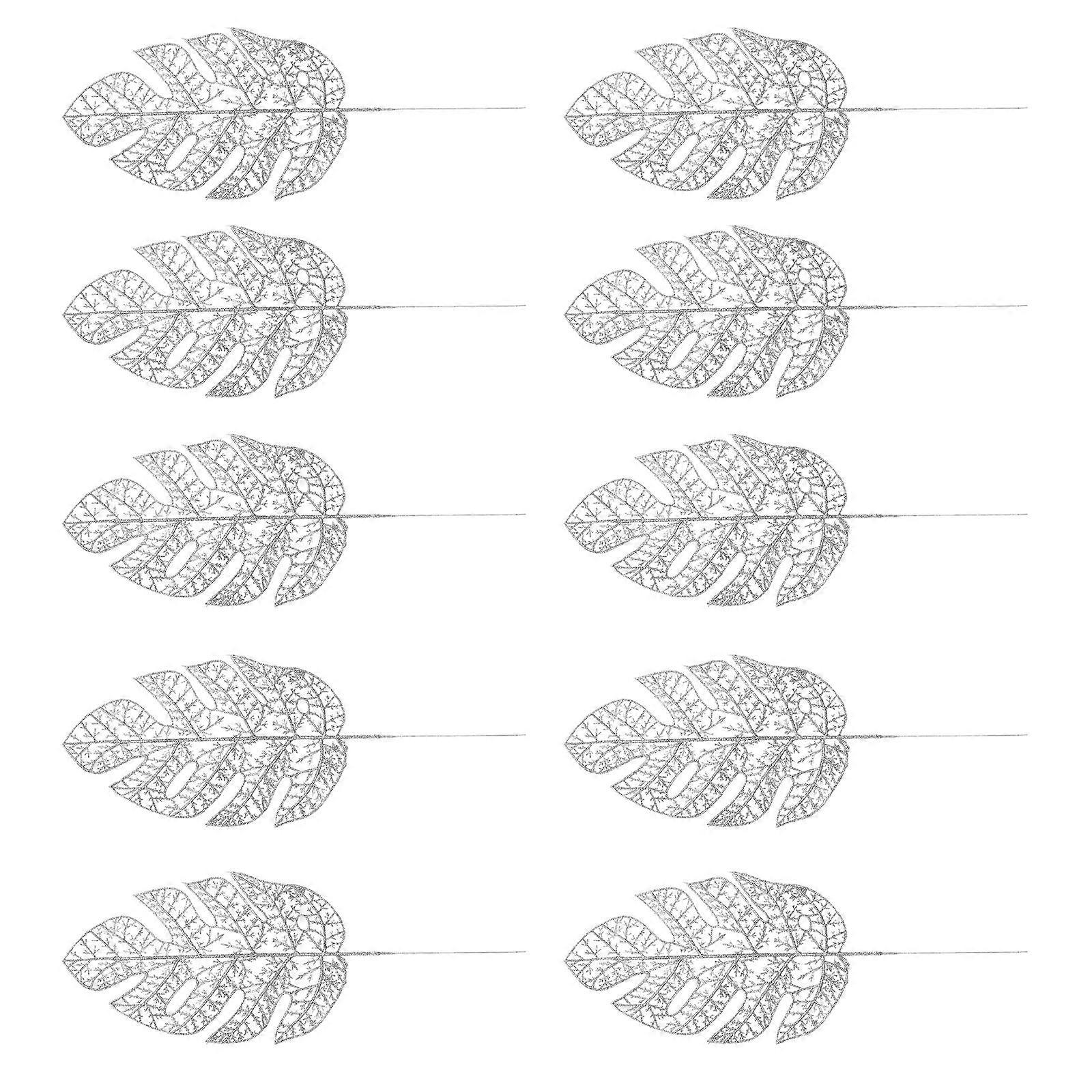 Simulation Leaf Decor Silver Plastic Backleaf Ornament for Home Decoration 10Pcs