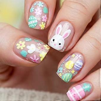 Adorable Rabbit Egg Printed Artificial Nail Short Square Shape Easy To Wear For Women And Girls