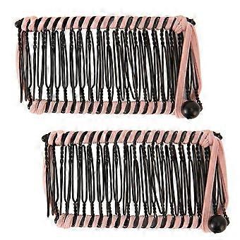 2 stuks Banaan Haarclips Metaal Geweven Draad Eenvoudige Bediening Eenvoudige Stijlvolle Vintage Clincher Kam Voor Kantoorreizen Familie Roze