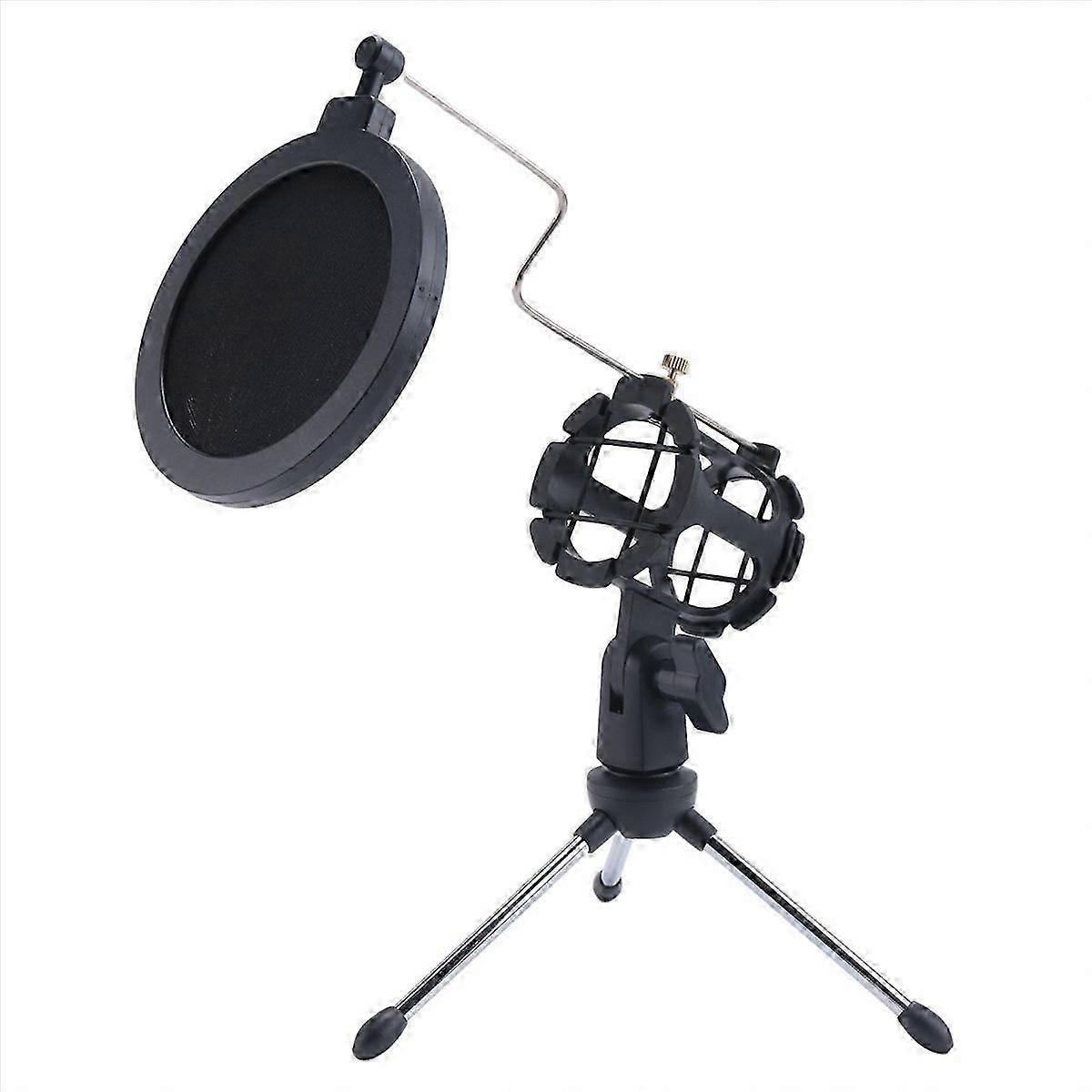 Adjustable Microphone Stand Desktop Tripod for Computer Video Recording with Mic Windscreen Filter C