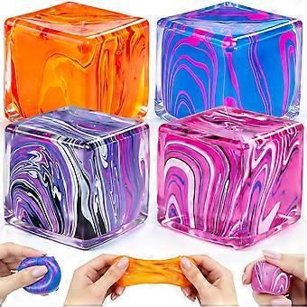 4 Pack Sensory Squeeze Cubes, Soft Stretchy Fidget Toys for Kids and Adults, Stress Reducing Hand Toys for Focus, Calm, and Relaxation, Durable Silic