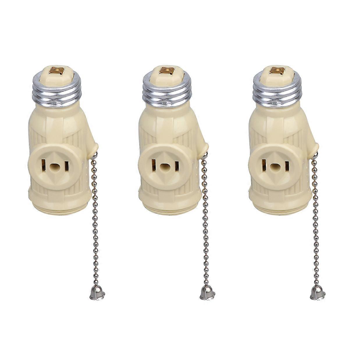 3PCS E26 Lamp Bases Adapter Bakelite Bulb Light Holder Two Outlet Screw Socket with Pull Chain
