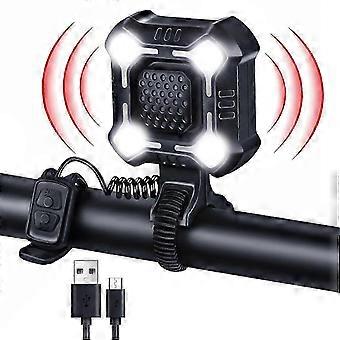 Clacson elettrico per bicicletta da 140 dB con luce LED anteriore, ricaricabile tramite USB, 2 in 1, 6 modalità sonore, IPX6 (nero)