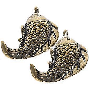 Coffee colour Brass Key Chain Pendant Carp Shape for Decoration 2Pcs
