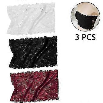 3 Pieces Women's Lace Flower Bandeau Tube Top Strapless Bh