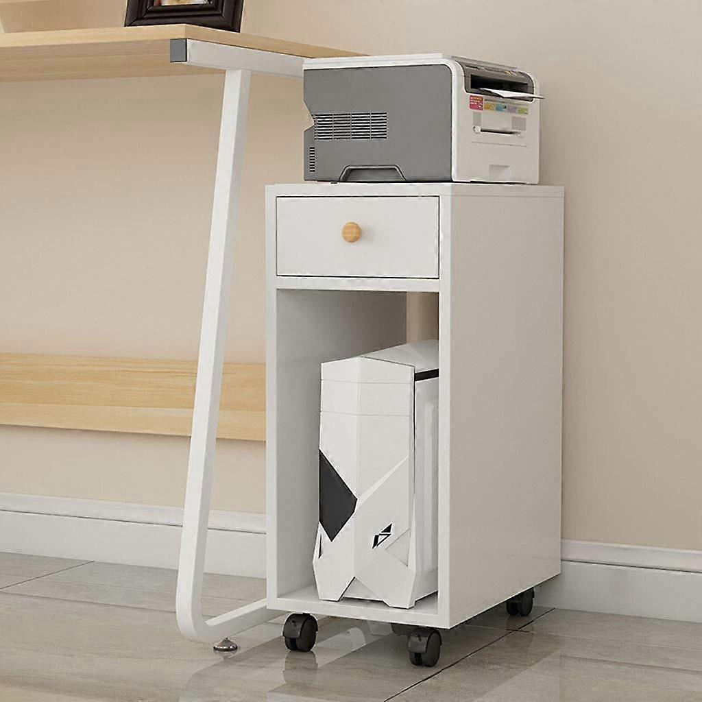 White Wood Printer Stand with Wheels, SpaceSaving Rolling Printer Table with Storage Shelf, Locking Casters