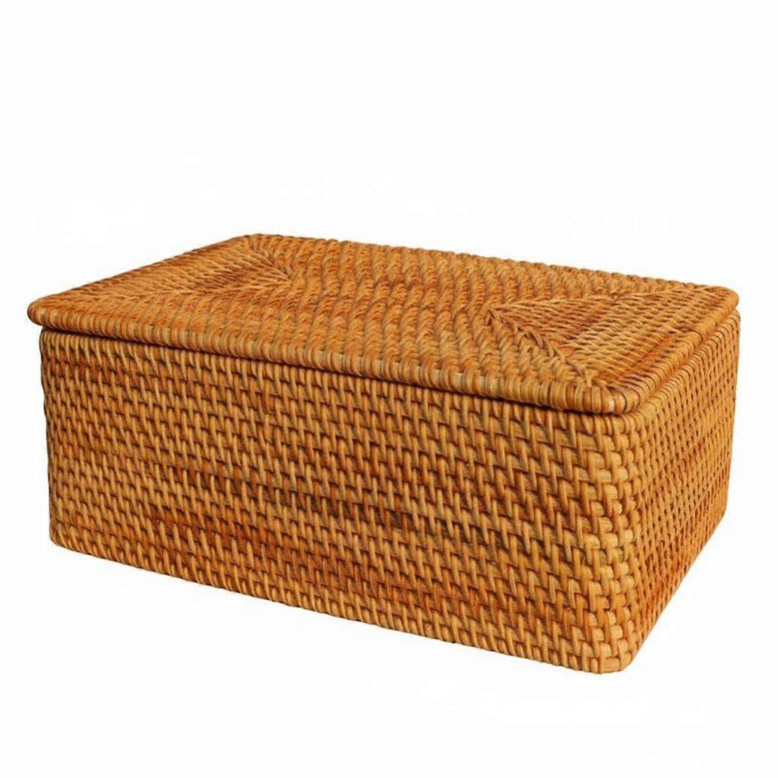 Rectangular Woven container with Lid Pastoral design and Rectangular Wicker Box