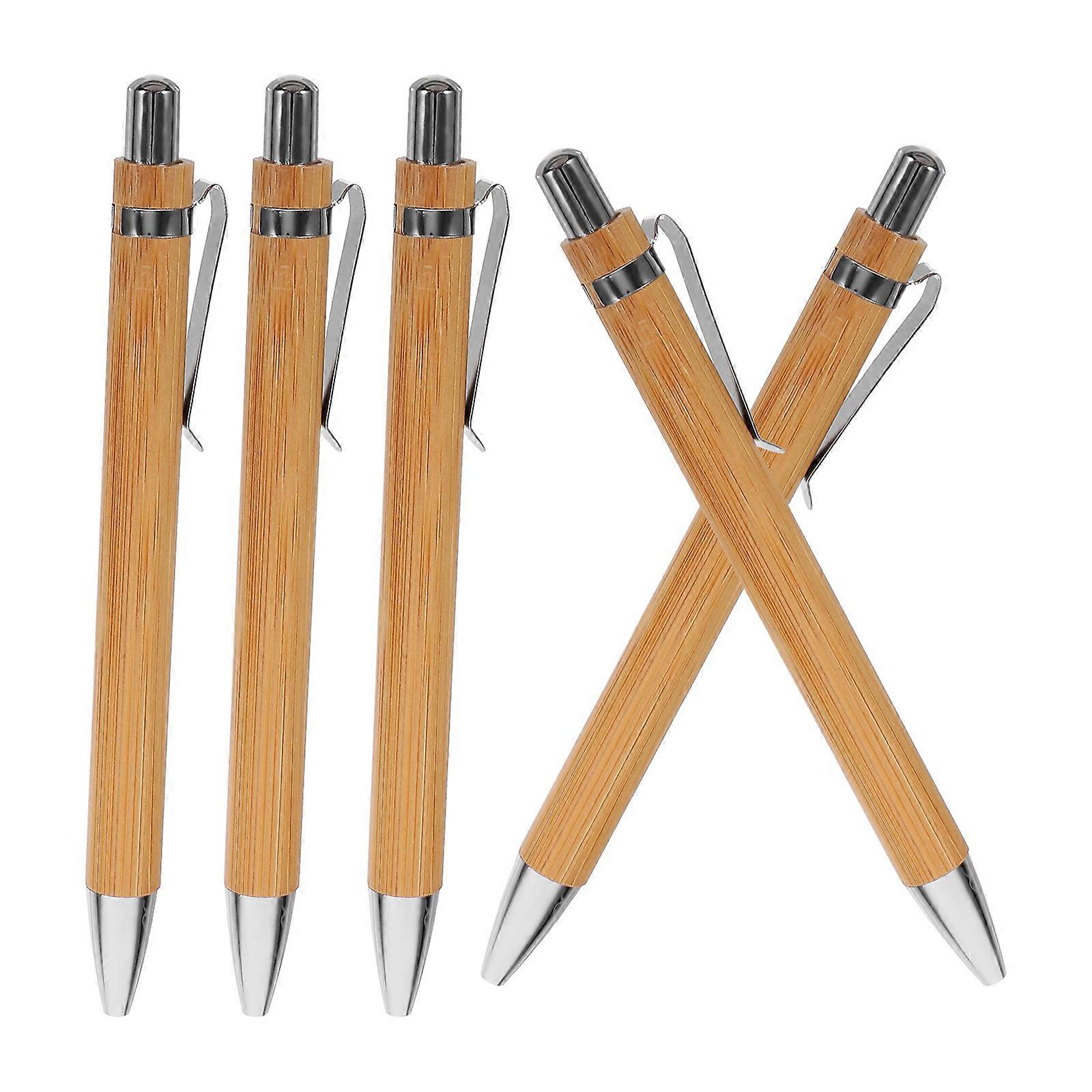 5Pcs Bamboo Ballpoint Pen Retractable Writing Accessory Gift Set