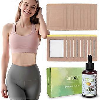 20 Stück Rizinusölpflaster mit Bio-Rizinusöl (kaltgepresst, unraffiniert) in einer 120-ml-Glasflasche, auslaufsicher, hautfreundlich und atmungsaktiv, für Bauch und Gelenke