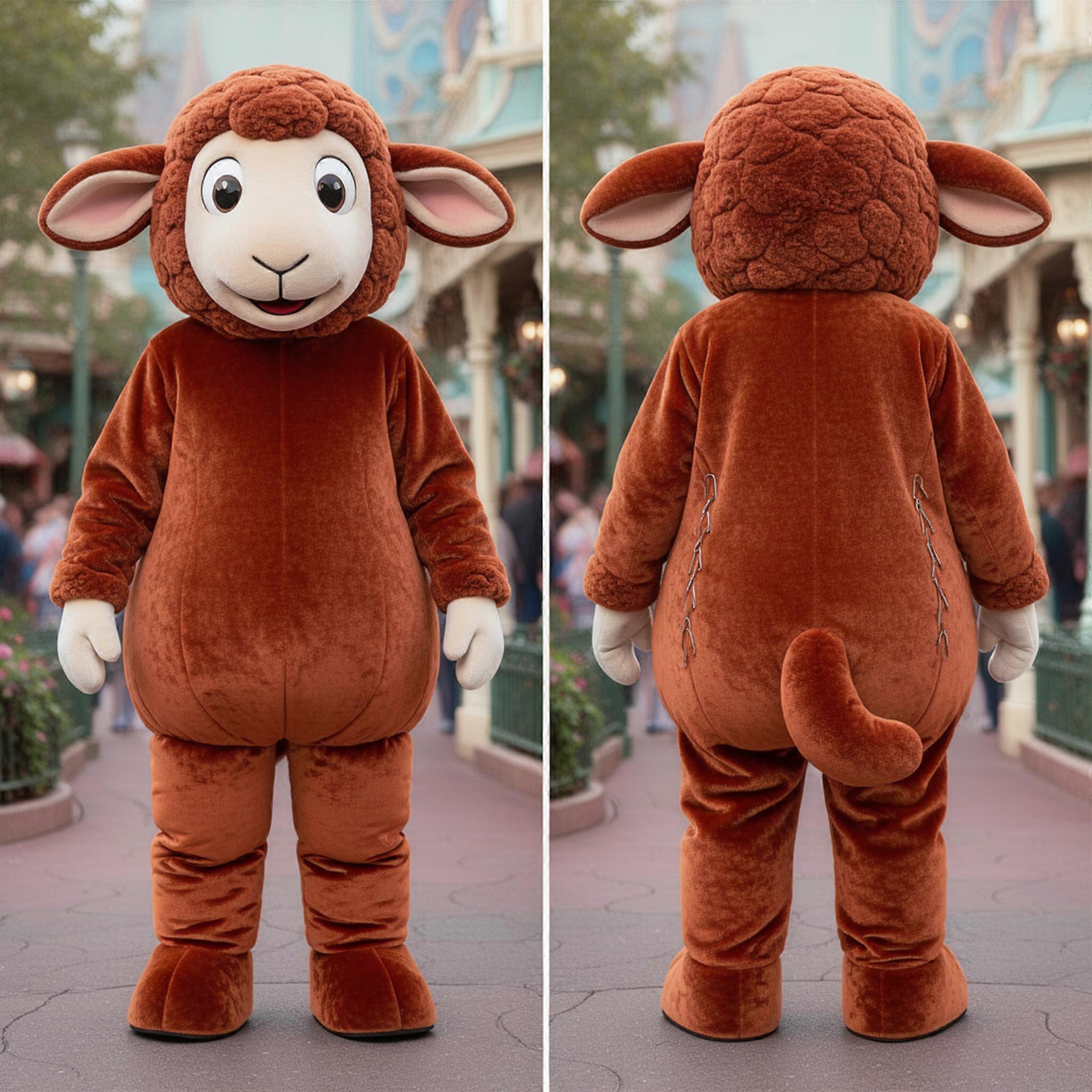 MASTICOT Rust Orange Fluffy Sheep Mascot