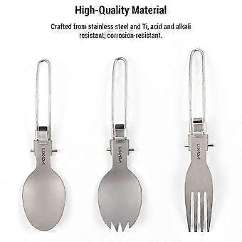 Lightweight Titanium Folding Salad Spork Set Durable Compact Easy to Carry Ideal for Camping Hiking Travel Outdoor Use 3 Piece Se 26-27