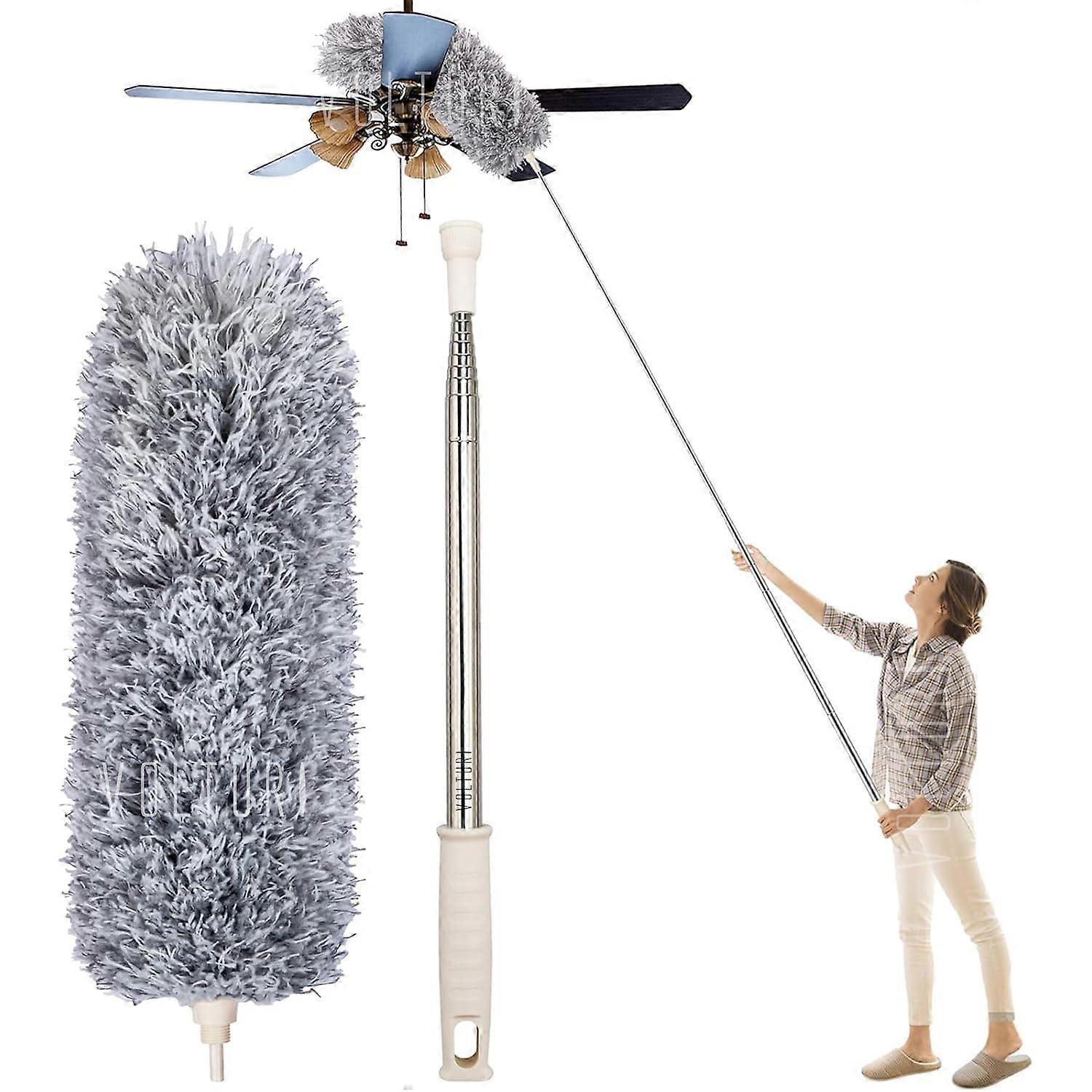 Microfiber Duster with 100Inch Extendable Pole for Ceiling Fans, Bendable Washable Head, Lightweight