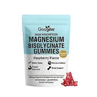 GOOGEER Magnesium Bisglycinate Gummies, Raspberry Flavor, 60 Gummies, High Absorption Dietary Supplement