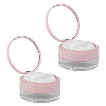 Pink Loose Powder Box for Storage Use 2Pcs Portable Powder Container with Mirror