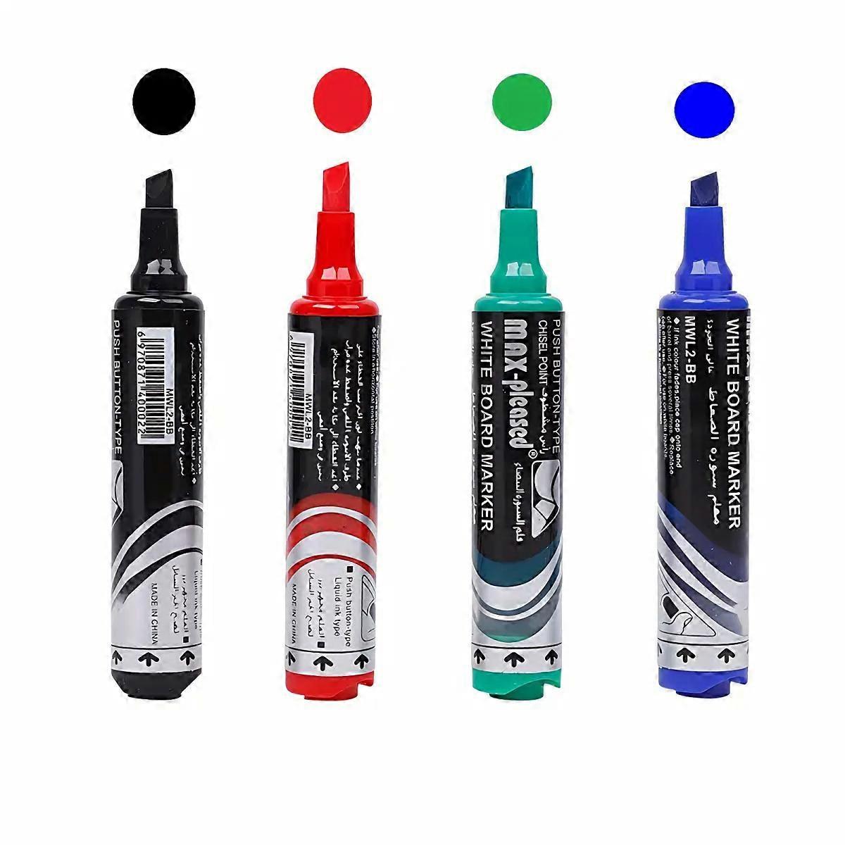 Push-Button Liquid-Ink Whiteboard Markers with Chisel Tips