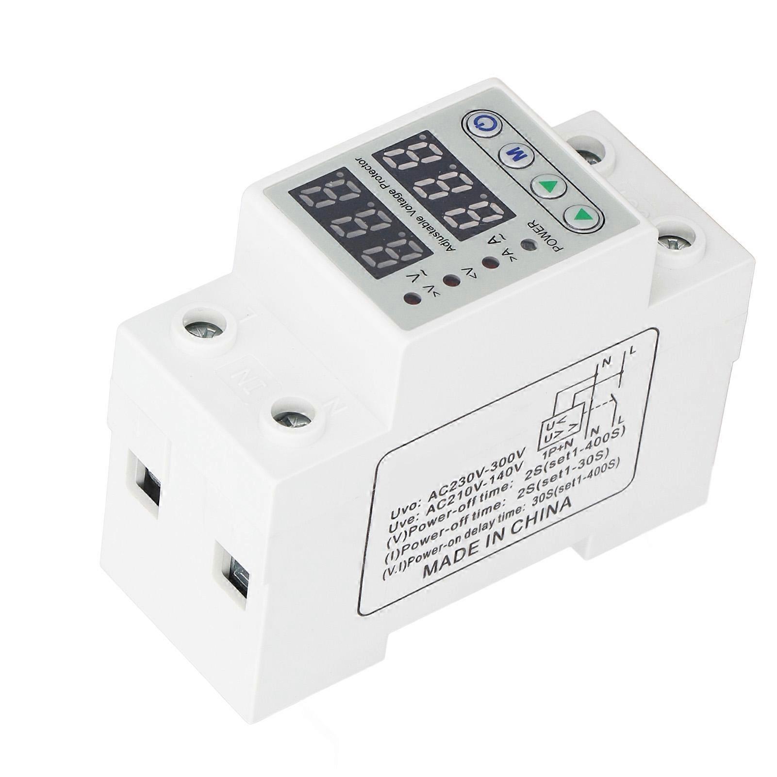 Digital Display 2P Voltage Protector Automatic Reset Under Over Voltage Protective Device AC220V 40A