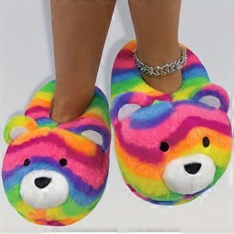 Cute Arctic Animal Indoor Winter Slippers, Warm Mid-Top Slip-On Sneakers with Paw Print, Lightweight Cozy Easy-Care House Shoes for Teens