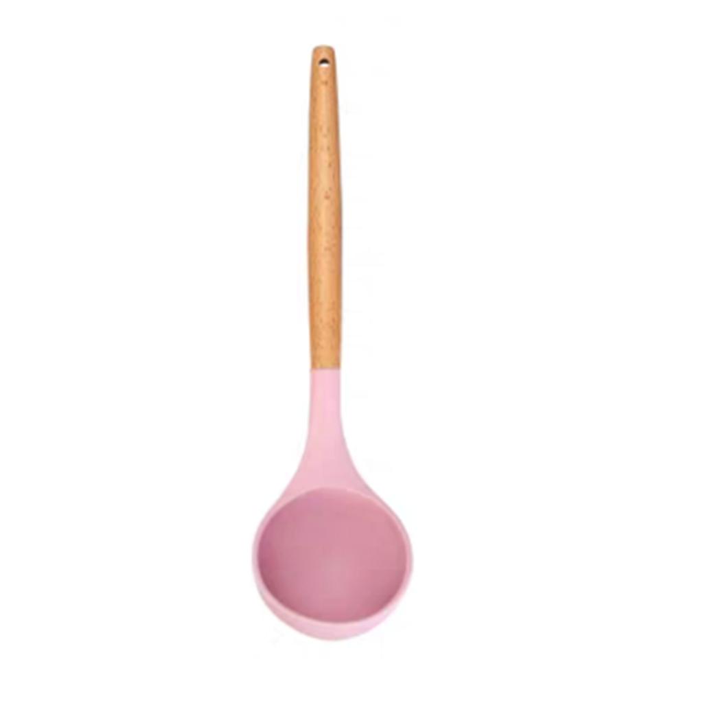 Pink Non-Stick Spatula Silicone with Wooden Handle Soup spoon