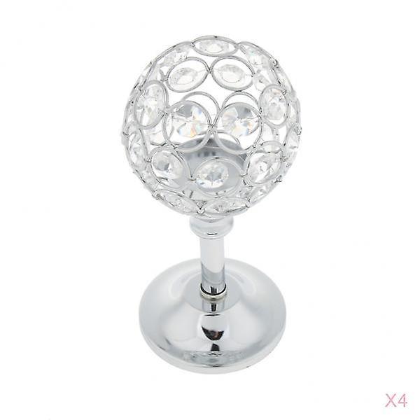 4Pcs Mosaic Crystal Candle Holder Tea Light Stand Candlestick Silver - S