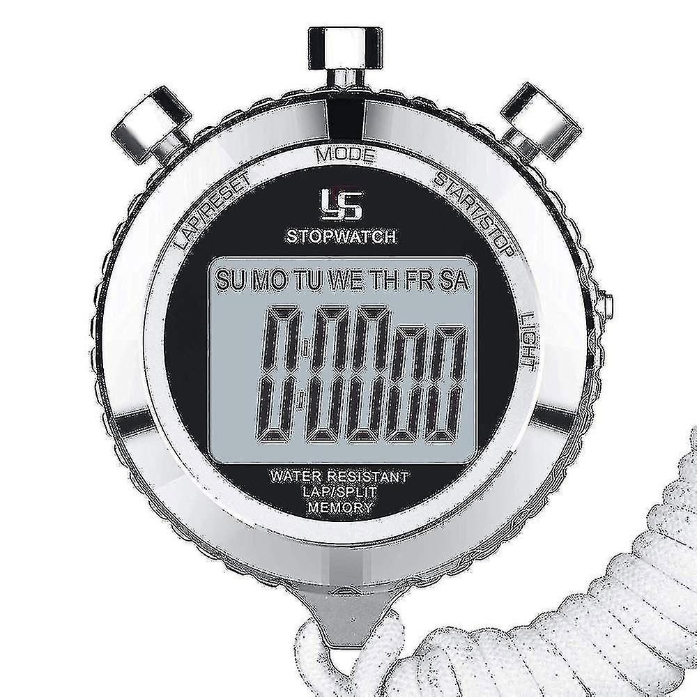 Metal Stopwatch,1/100th Second 2 Lap Memory, Clock Daily Digital Timer