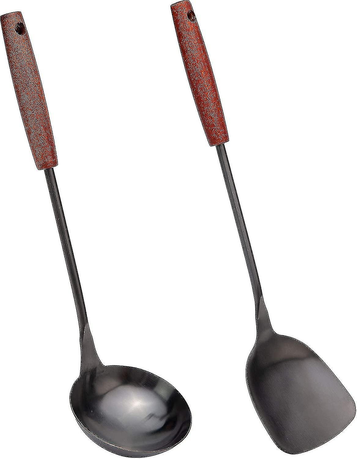 Spatula Ladle Wok Tool Set, 14.2-15 Inches Wok Utensils, Stainless Steel Wok Spatula