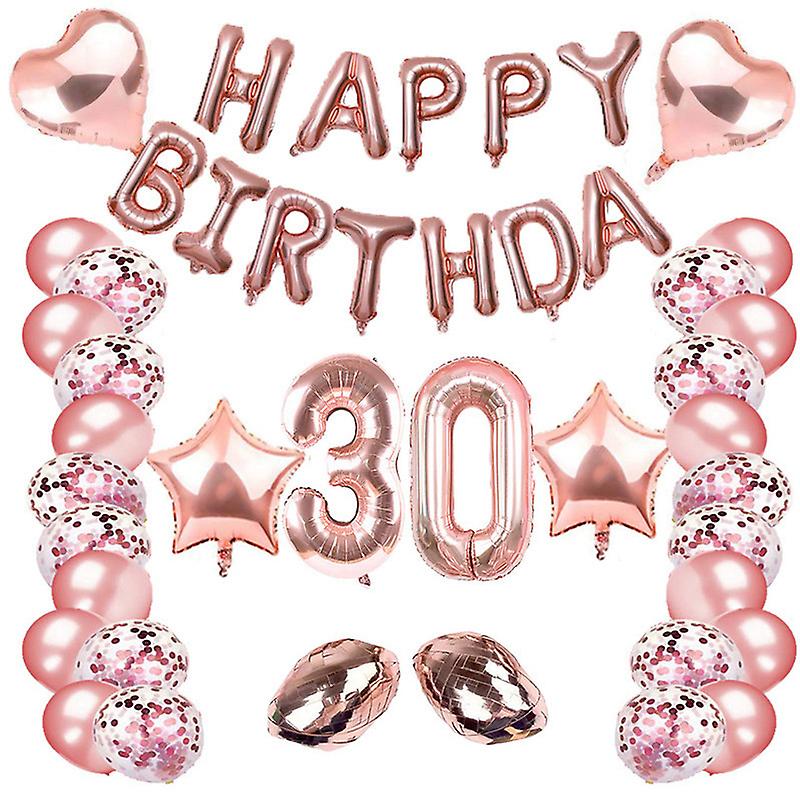 Rose Gold Happy Birthday Balloons Banner 30th Birthday Decorations