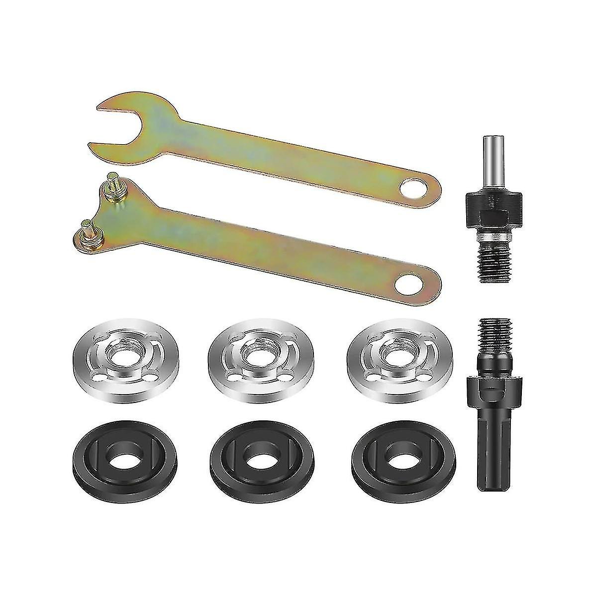 Drill Grinder Adapter, 6mm/10mm Arbor Mandrel Adaptor With Flange Nut Parts Set And 2 Spanner Wrenc