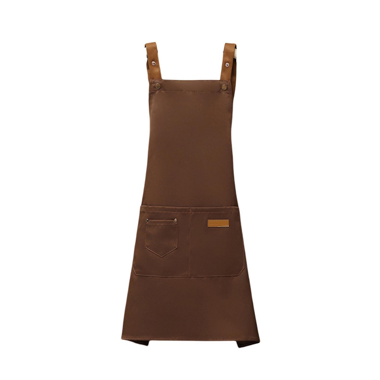Kitchen Apron Adjustable Waterproof with Pockets Solid Color Large Coverage Protective Canvas Anti-f