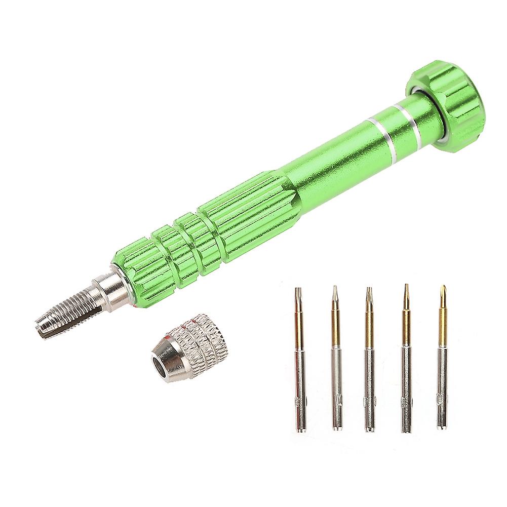 Screwdriver Handle With 5 Precision Bits Phone Glasses Watch Repair Tool Kit (Green)