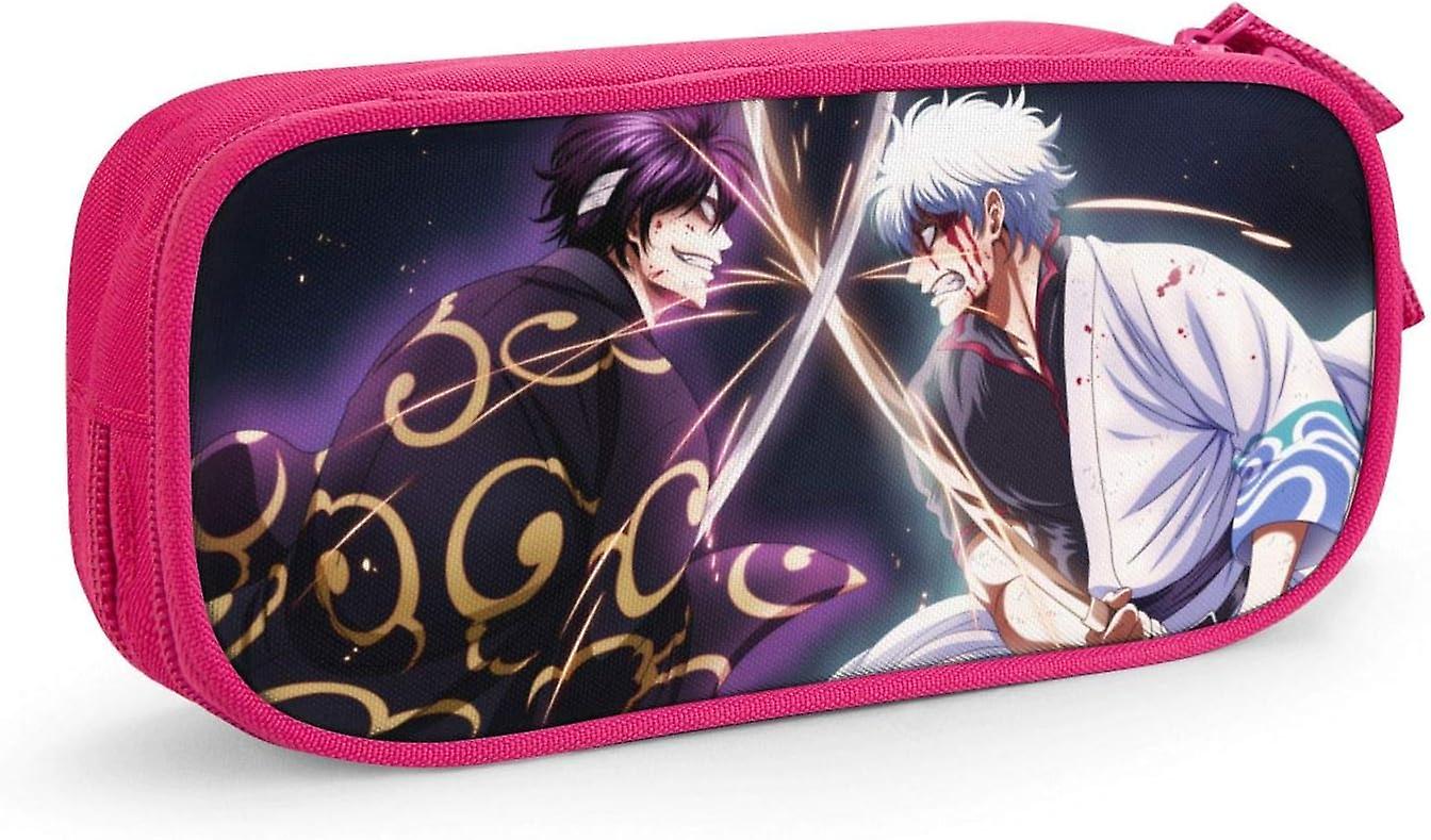 Gintama Anime Pencil Case 3D Custom Printing Large Capacity Double Zipper Pencil Case For Office School Travel-Pink SAOE014782