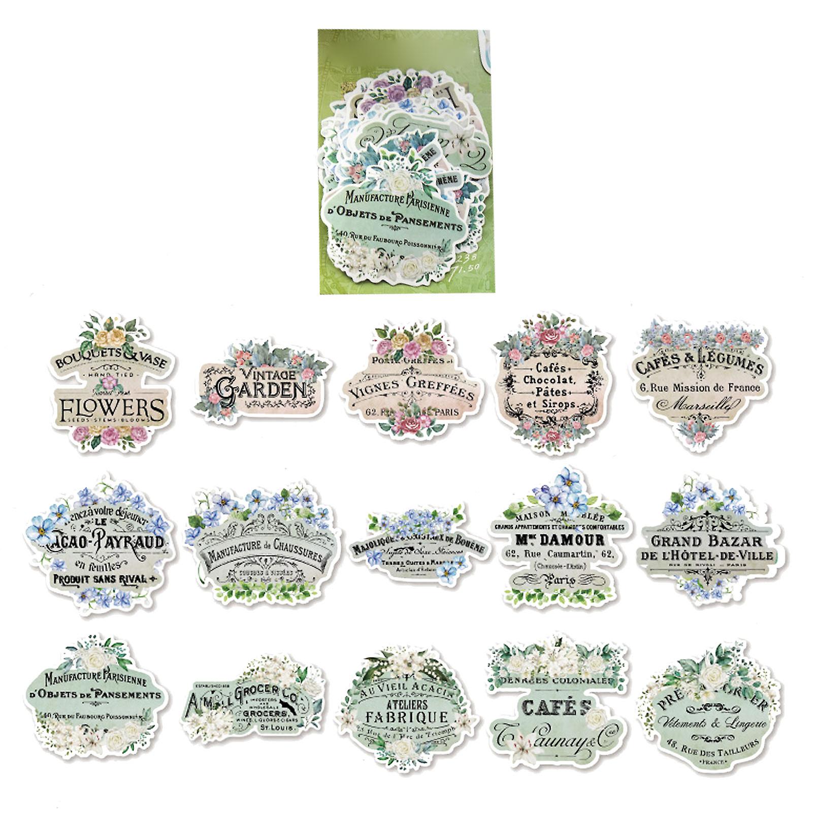 45pcs Handbook Decal Retro Various Patterns Colorfast DIY Scrapbook Decoration Stickers for Notes Albums Floral Language