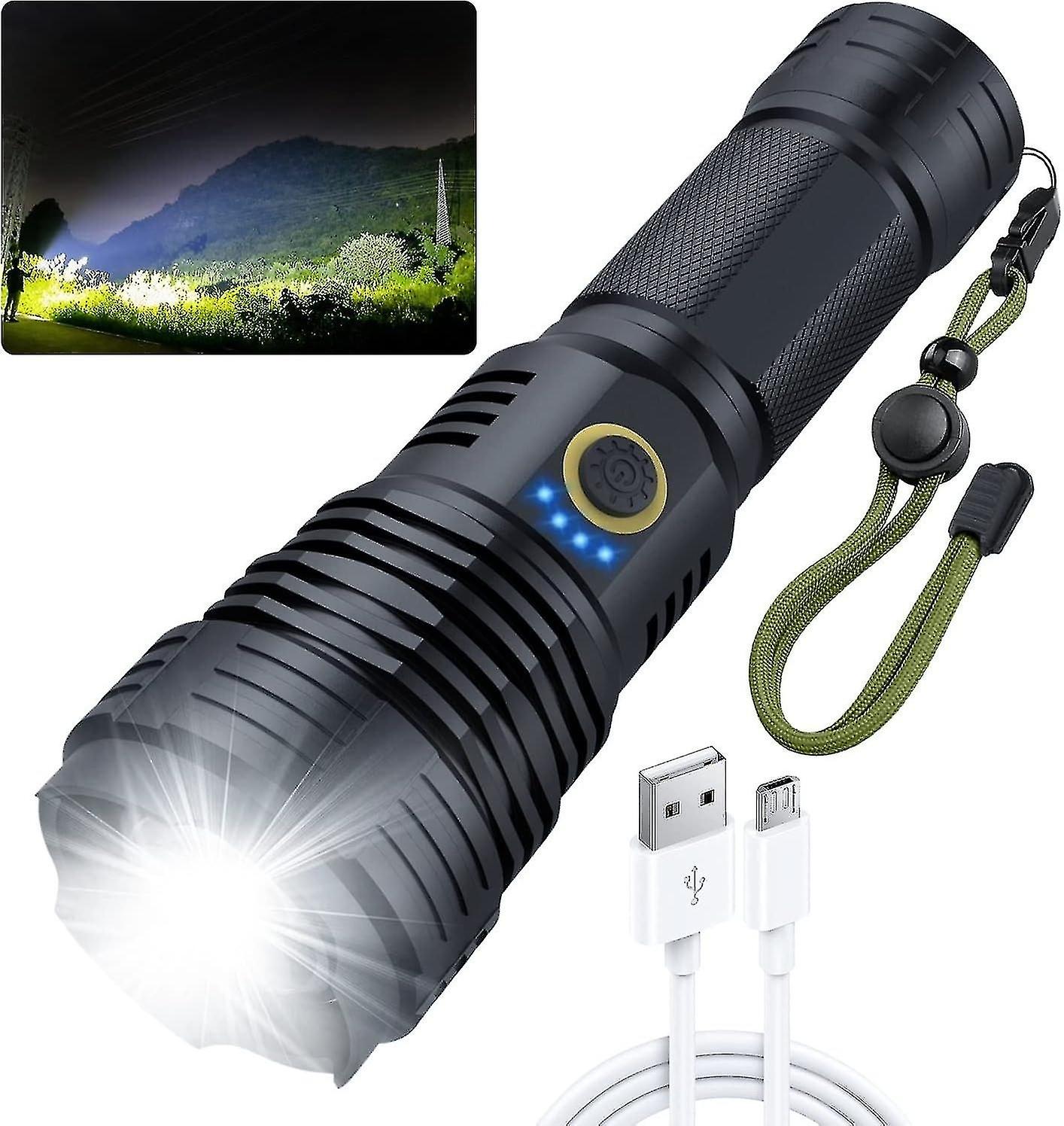 Flashlight High Lumens 100000, Super Bright Rechargeable Flashlight High Power, Led Tactical Flashli