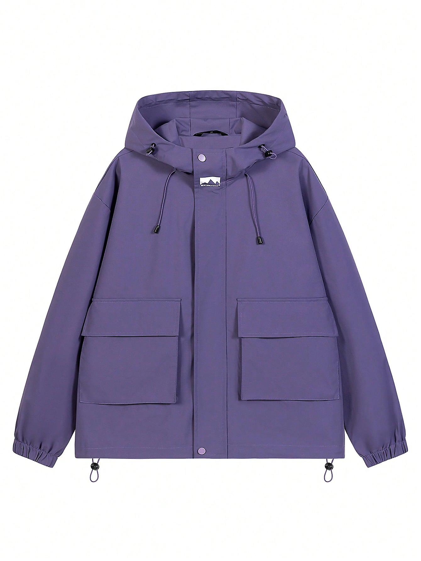 Men Flap Pocket Drawstring Hem Hooded Jacket