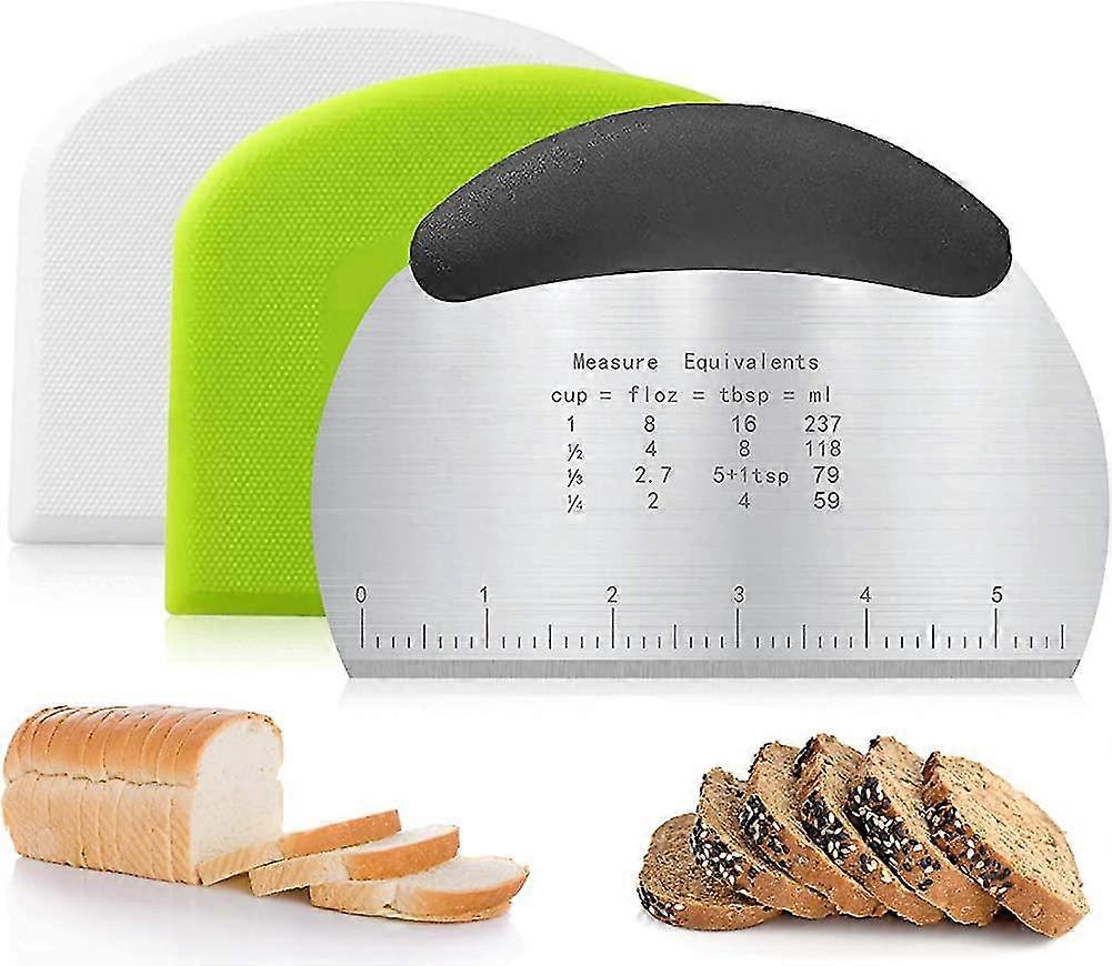 3 stykker deig kutter deig skraper kort, rustfritt stål deig kutter, deig