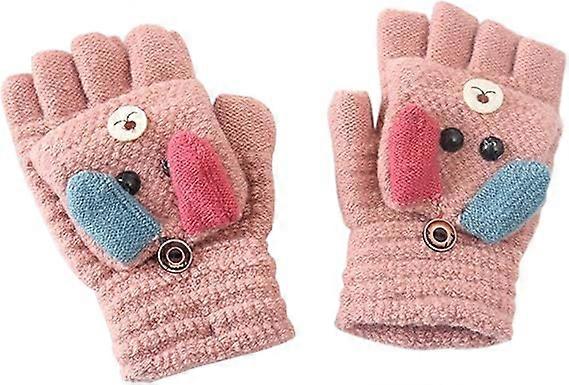 Flap halvfingerhandskar, varma handskar, handskar set, söta tecknade filmer, lämplig för pojkar och flickor i åldern 6-13